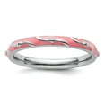 thumbnail image 1 of 2.5mm 925 Sterling Silver Polished Patterned Stackable Pink Enamel Ring Size 8 Stackable Ring for Women, 1 of 2