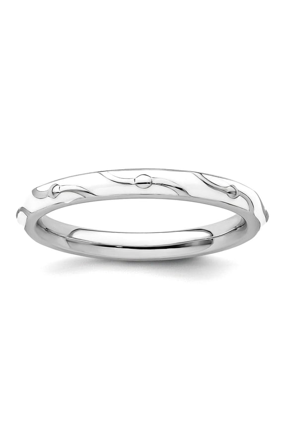 2.5mm 925 Sterling Silver Polished Patterned Stackable White Enamel Ring Size 7 Stackable Ring for Women
