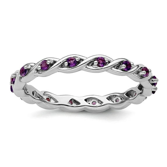 2.5mm 925 Sterling Silver Polished Prong set Stackable Amethyst Ring Size 7 Stackable Ring for Women