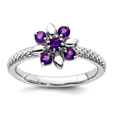 2.5mm 925 Sterling Silver Polished Prong set Stackable Amethyst Ring Size 8-Stackable-Ring for Women