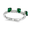 thumbnail image 1 of 2.5mm 925 Sterling Silver Polished Prong set Stackable Created Emerald Three Stone Ring Size 6 Stackable Ring for Women, 1 of 2