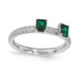 thumbnail image 1 of 2.5mm 925 Sterling Silver Polished Prong set Stackable Created Emerald Two Stone Ring Size 6 - Stackable Ring for Women, 1 of 2