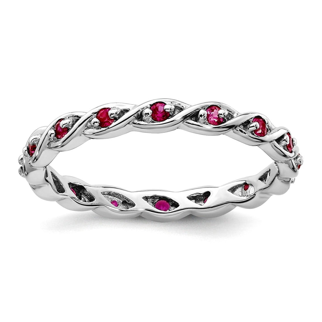 2.5mm 925 Sterling Silver Polished Prong set Stackable Created Ruby Ring Size 9 Stackable Ring for Women