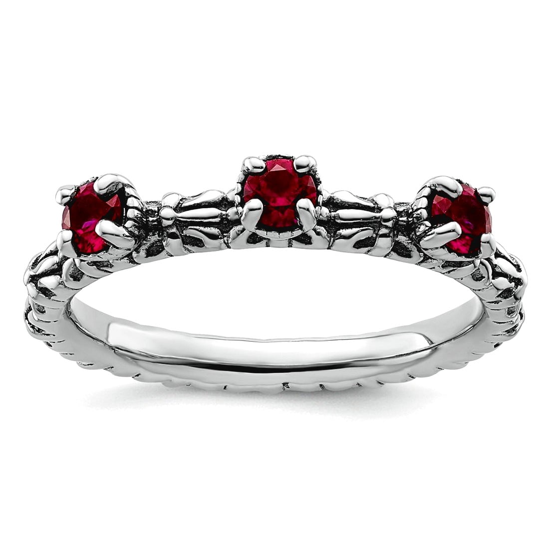 2.5mm 925 Sterling Silver Polished Prong set Stackable Created Ruby Three Stone Ring Size 6 Stackable Ring for Women