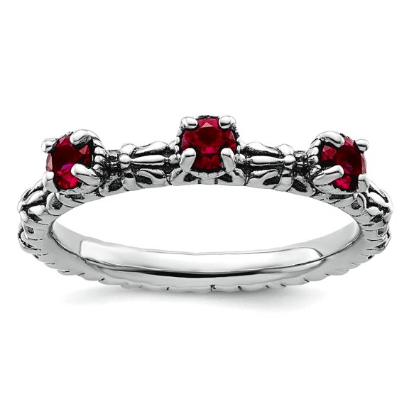 2.5mm 925 Sterling Silver Polished Prong set Stackable Created Ruby Three Stone Ring Size 6 Stackable Ring for Women