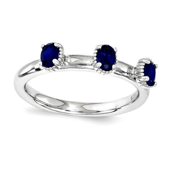 2.5mm 925 Sterling Silver Polished Prong set Stackable Created Sapphire Three Stone Ring Size 5 Stackable Ring for Women