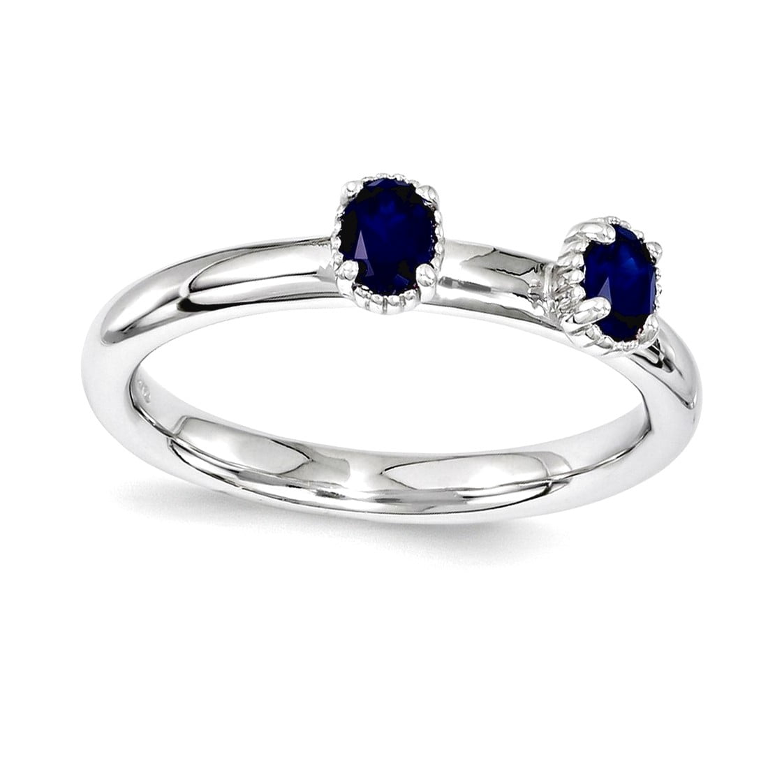 2.5mm 925 Sterling Silver Polished Prong set Stackable Created Sapphire Two Stone Ring Size 8 Stackable Ring for Women