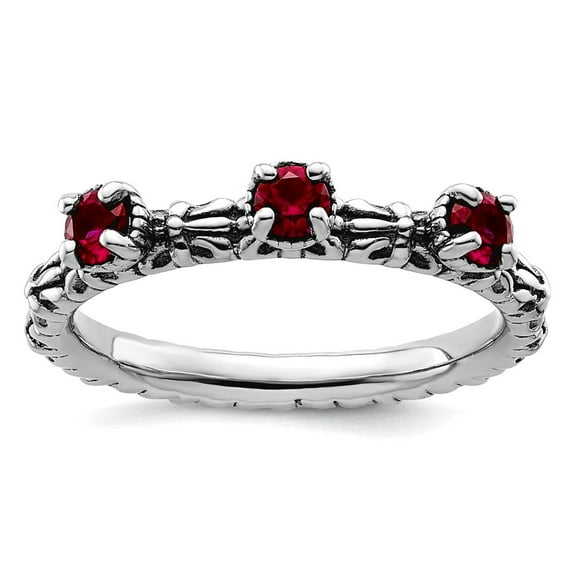 2.5mm 925 Sterling Silver Polished Prong set Stackable Created Ruby Three Stone Ring Size 5 Stackable Ring for Women
