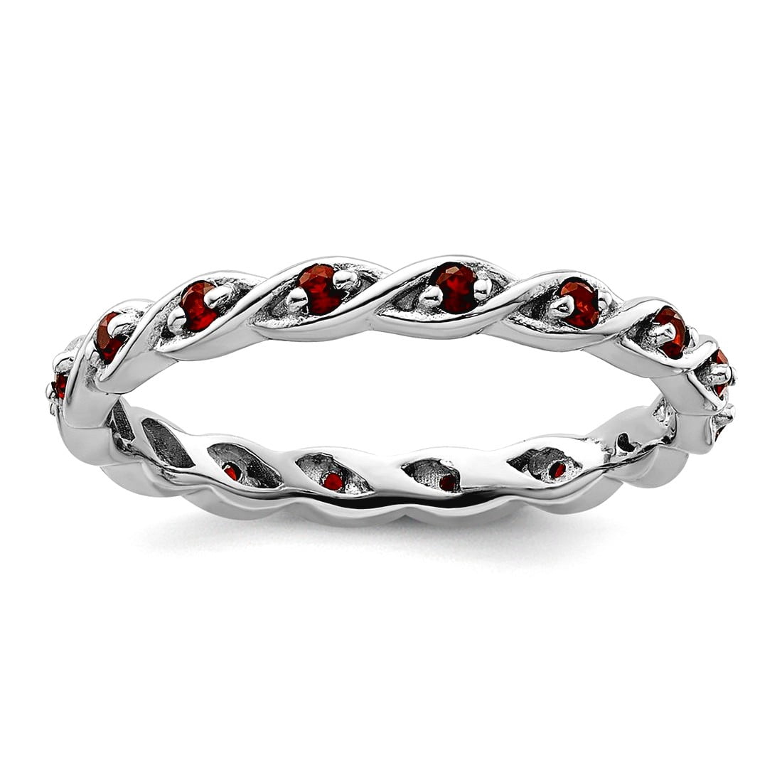 2.5mm 925 Sterling Silver Polished Prong set Stackable Garnet Ring Size 8 Stackable Ring for Women