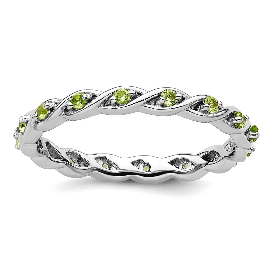 2.5mm 925 Sterling Silver Polished Prong set Stackable Peridot Ring Size 6 Stackable Ring for Women