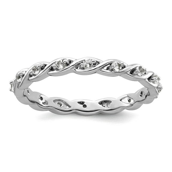 2.5mm 925 Sterling Silver Polished Prong set Stackable White Topaz Ring Size 5 Stackable Ring for Women