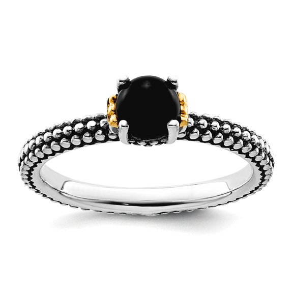 2.5mm 925 Sterling Silver Polished Prong set Oxidized Stackable and 14k Simulated Onyx Antiqued Ring Size 7 Stackable Ri
