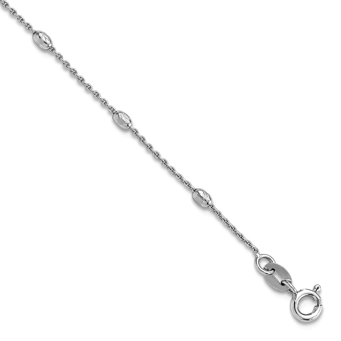 2.5mm 925 Sterling Silver Polished Sparkle-Cut Oval Beaded Plus 1in Extension Anklet 9 Inch Anklet for Women