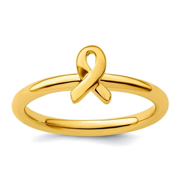 2.5mm 925 Sterling Silver Polished Stackable Gold Plated Awareness Ribbon Ring Size 5 Stackable Ring for Women