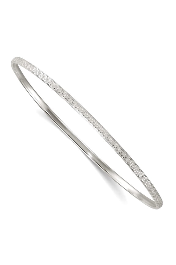 2.5mm 925 Sterling Silver Polished and Textured Greek Key Slip Bangle Bracelet Cuff Bracelet for Women