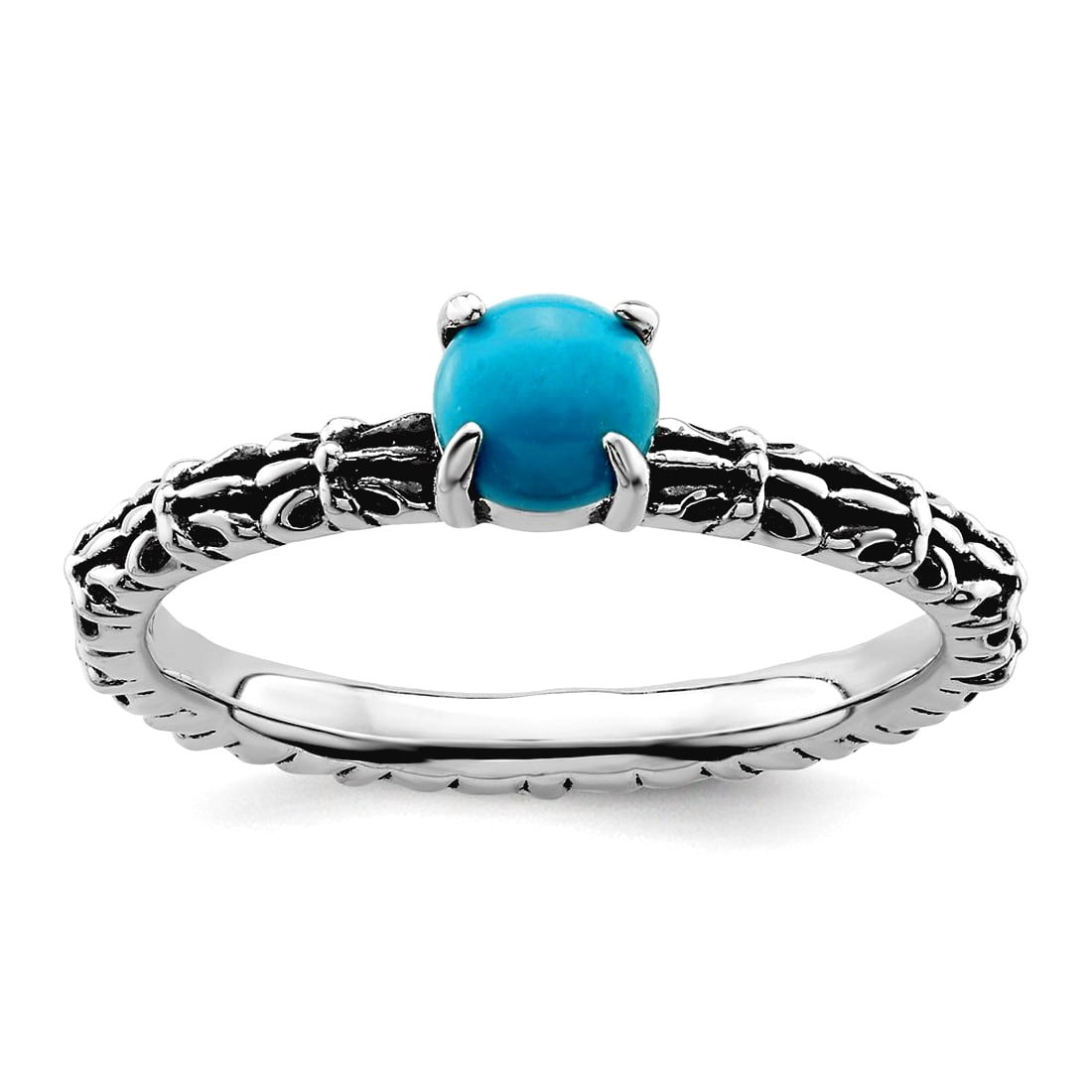 Turquoise Stackable Rings 2.5mm 925 Sterling Silver Prong set Oxidized Stackable Antiqued ...
