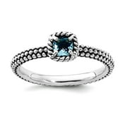 JEWELRYWEB 2.5mm 925 Sterling Silver Prong set Oxidized Stackable Checker cut Blue Topaz Antiqued Ring Size 7-Stackable-Ring for Wo