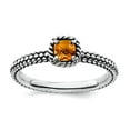 thumbnail image 1 of 2.5mm 925 Sterling Silver Prong set Oxidized Stackable Checker-cut Citrine Antiqued Ring Size 9 Stackable Ring for Women, 1 of 2