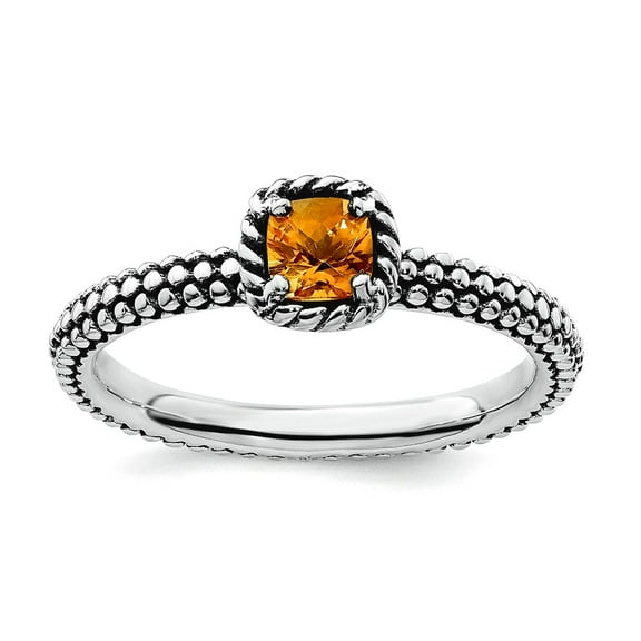 High 4mm Round Citrine Sterling Silver Ring - Walmart.com