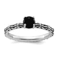 thumbnail image 1 of 2.5mm 925 Sterling Silver Prong set Oxidized Stackable Antiqued Black Agate Ring Size 10 Stackable Ring for Women, 1 of 2