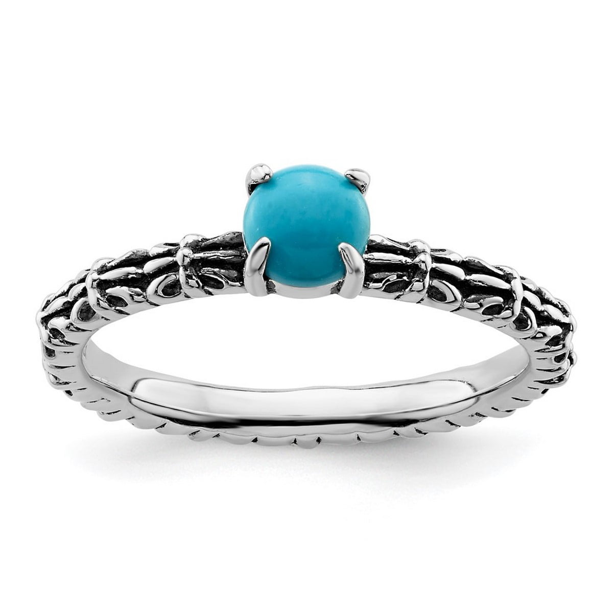 Sterling Silver Stackable Expressions Round Turquoise Ring Sterling Silver Stackable Expressions Round Turquoise Ring
