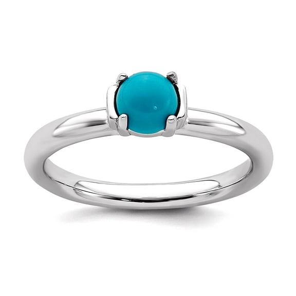 2.5mm 925 Sterling Silver Prong set Stackable Polished Simulated Turquoise Ring Size 7 Stackable Ring for Women