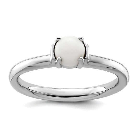 2.5mm 925 Sterling Silver Prong set Stackable Polished White Agate Ring Size 5 Stackable Ring for Women