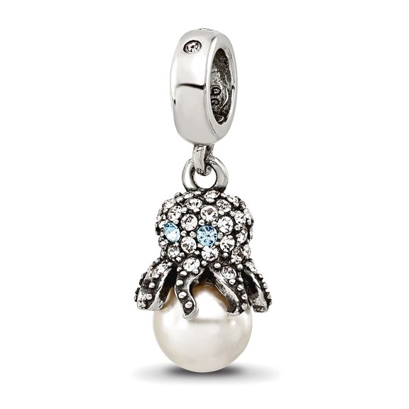2.5mm 925 Sterling Silver Reflections Cubic Zirconia and Freshwater Cultured Pearl Octopus Bead Charm Pendant Necklace f