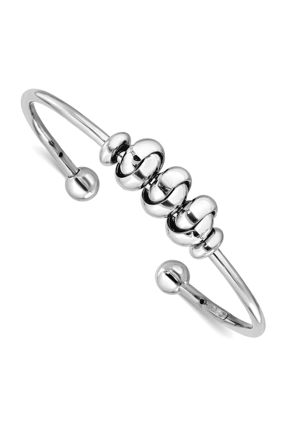 2.5mm 925 Sterling Silver Rhodium Plated Polished Knot Beads Cuff Stackable Bangle Bracelet Cuff Bracelet for Women