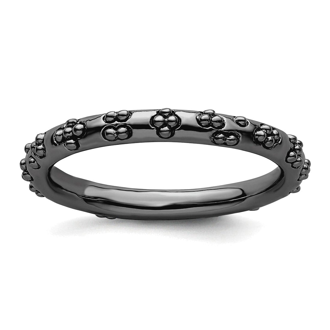 2.5mm 925 Sterling Silver Ruthenium plating Stackable Black Plated Textured Ring Size 9 Stackable Ring for Women