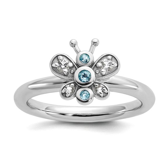 2.5mm 925 Sterling Silver Stackable Rhodium Plated Blue White Topaz Butterfly Angel Wings 5 Inch Link Bracelet for Women