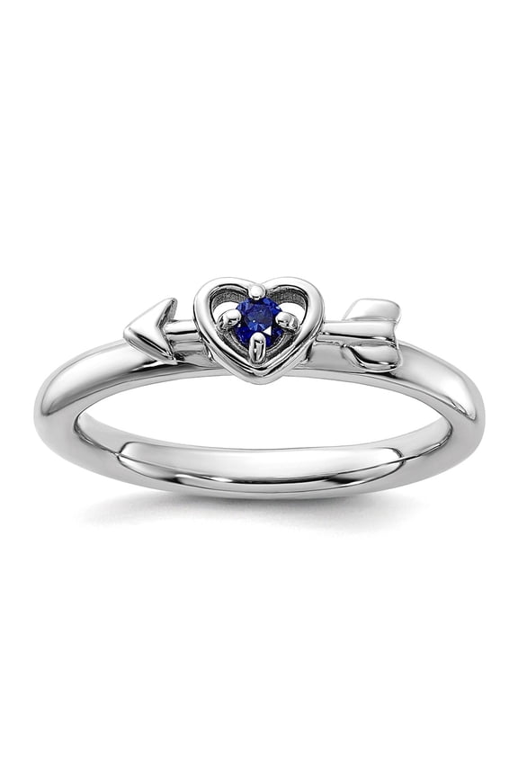 2.5mm 925 Sterling Silver Stackable Rhodium Plated Created Sapphire Love Heart Arrow Ring Size 8 Stackable Ring for Wome