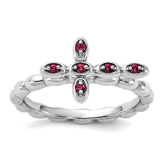 2.5mm 925 Sterling Silver Stackable Rhodium Plated Rhodolite Religious Faith Cross Ring Size 7 Stackable Ring for Women