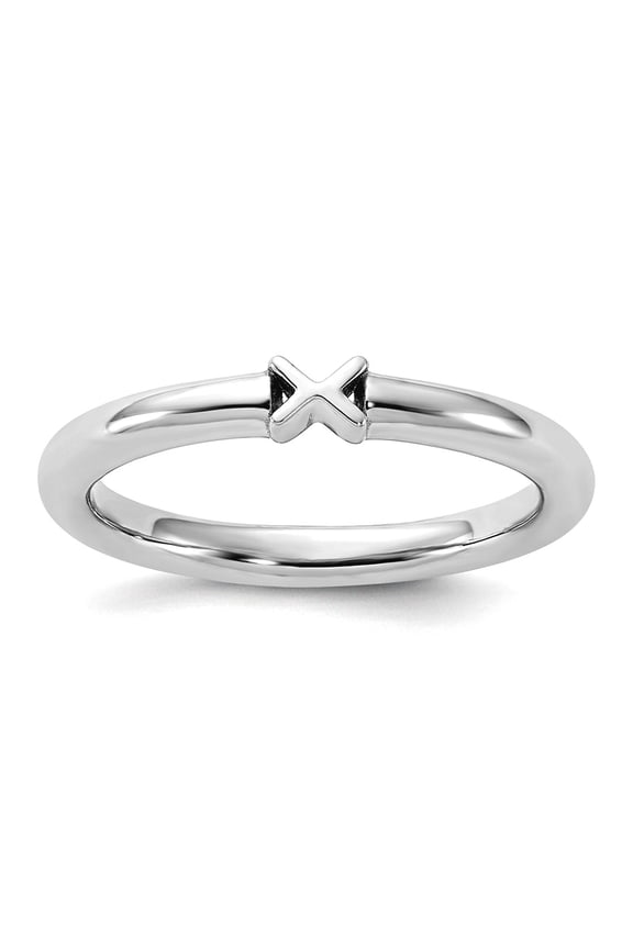 2.5mm 925 Sterling Silver Stackable Rhodium Plated X Ring Size 8 Stackable Ring for Women