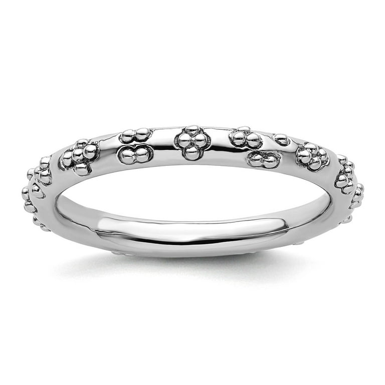 925 Sterling Silver Stackable Rhodium Textured Ring Size