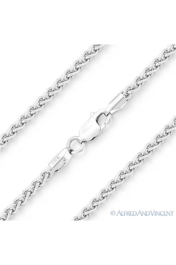 2.5mm Classic Wheat Link Italian Spiga Chain Necklace in .925 Sterling Silver w/ Rhodium