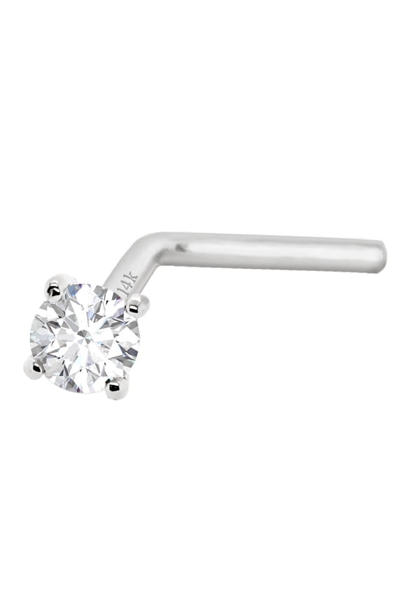 2.5mm Diamond L-Shape Nose Stud 14K White Gold 20G L-Bend Nose Ring Stud Unisex Diamond Nose Stud 20GLSH-25WDWG