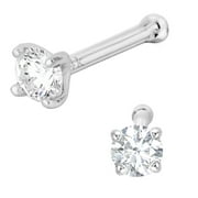 JEWELRY AVALANCHE 2.5mm Diamond Nose Bone Nose Stud 14K White Gold 20G Nose Ring Stud Unisex Ball-end Diamond Nose Stud 20GNSBN-25WDWG
