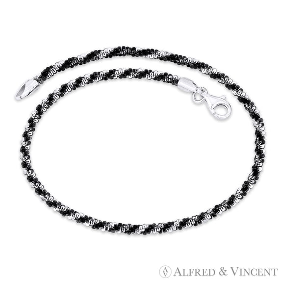 2.5mm (G050) Roc Link Italian Chain Bracelet in 2-Tone .925 Sterling Silver w/ Black Rhodium