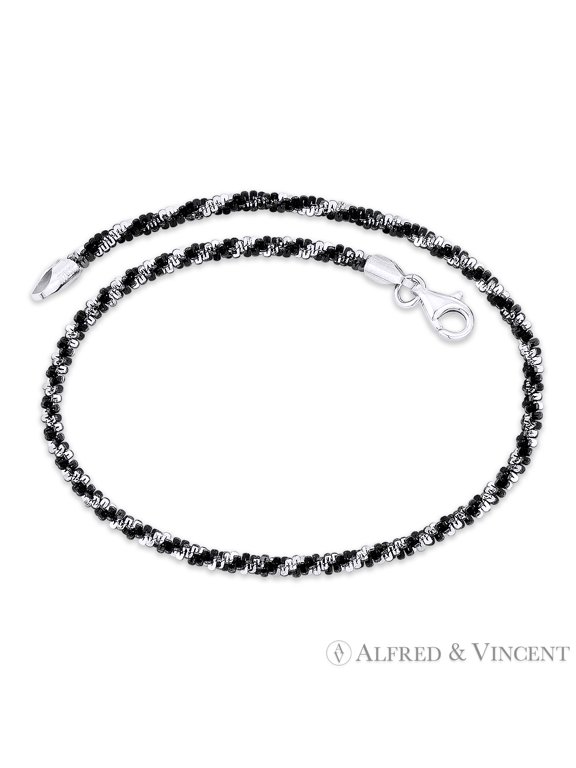 2.5mm (G050) Roc Link Italian Chain Bracelet in 2-Tone .925 Sterling Silver w/ Black Rhodium