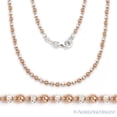 thumbnail image 1 of 2.5mm Polished & Pave Ball Bead Chain Necklace in .925 Sterling Silver w/ 14k Rose Gold, 1 of 1