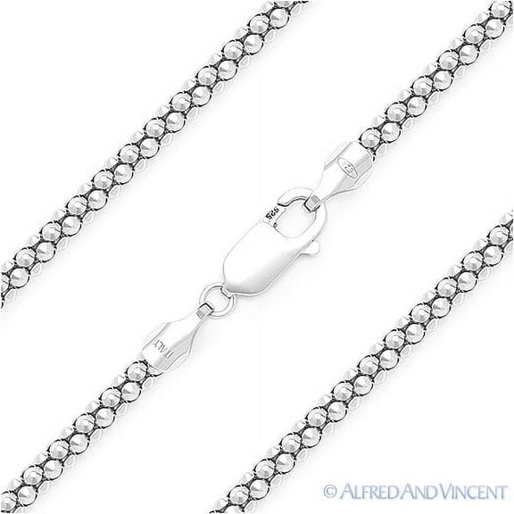 2.5mm Popcorn Link Coreana Italian Chain Necklace in .925 Sterling Silver w/ Rhodium