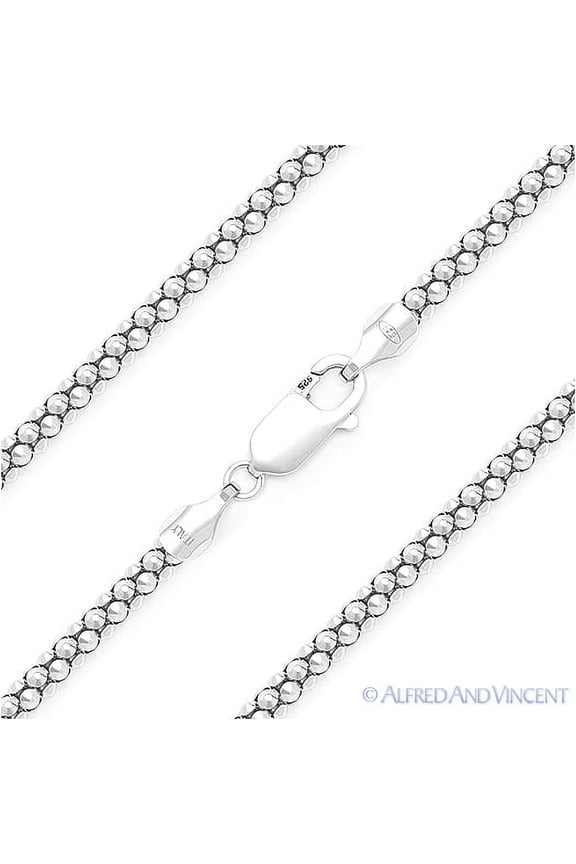 2.5mm Popcorn Link Coreana Italian Chain Necklace in .925 Sterling Silver w/ Rhodium