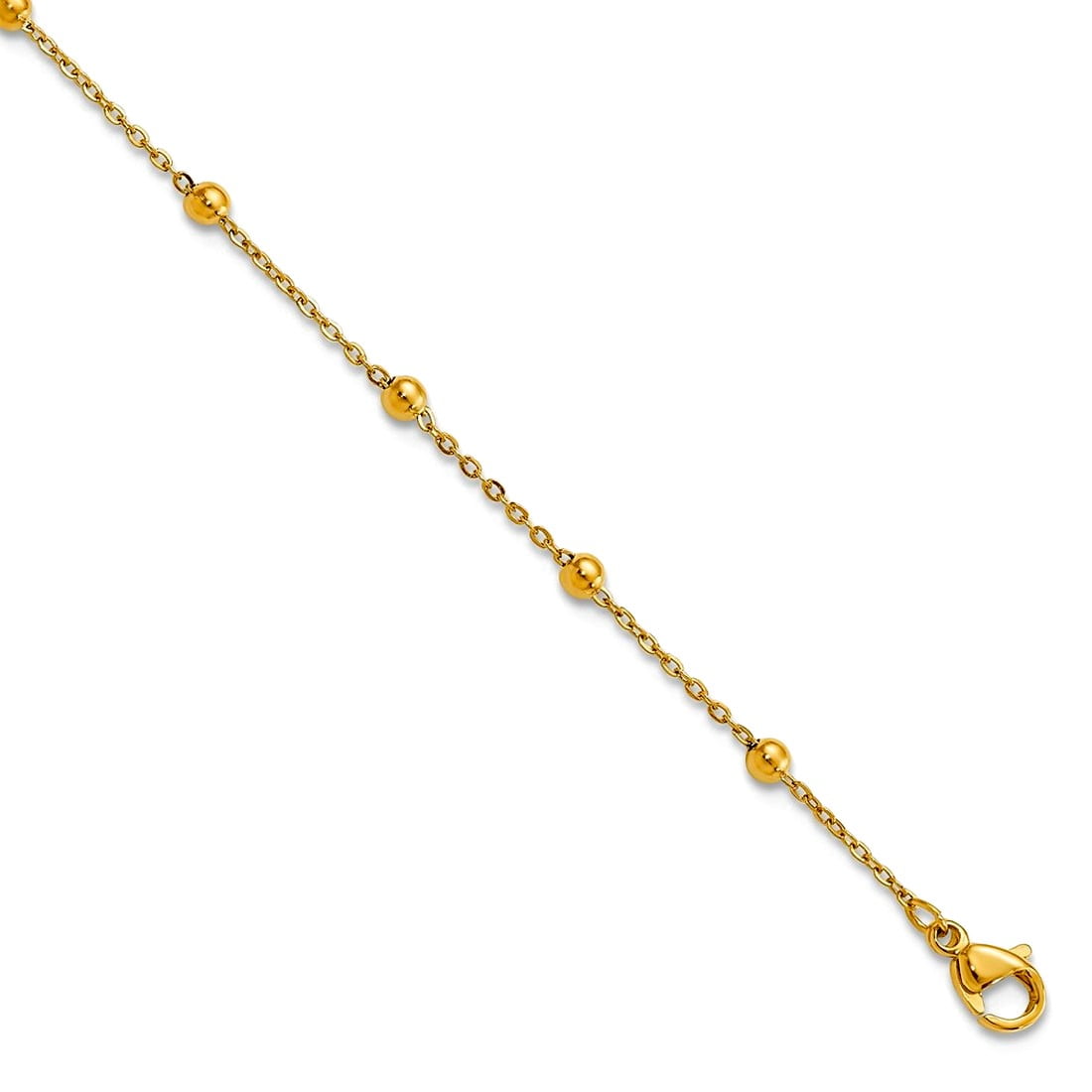 2.5mm Stainless Steel Polished Yellow Ip Plated Beaded Anklet Plus 1 Inch Extension 9.5 Inch Anklet for Women