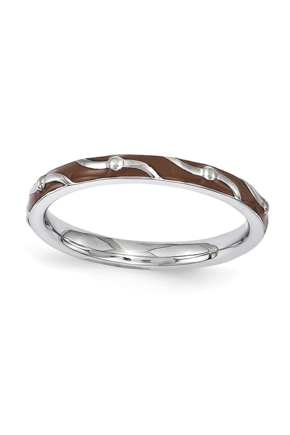 2.5mm Sterling Silver Stackable Brown Enamel Ring - 2.0 Grams - Size 8