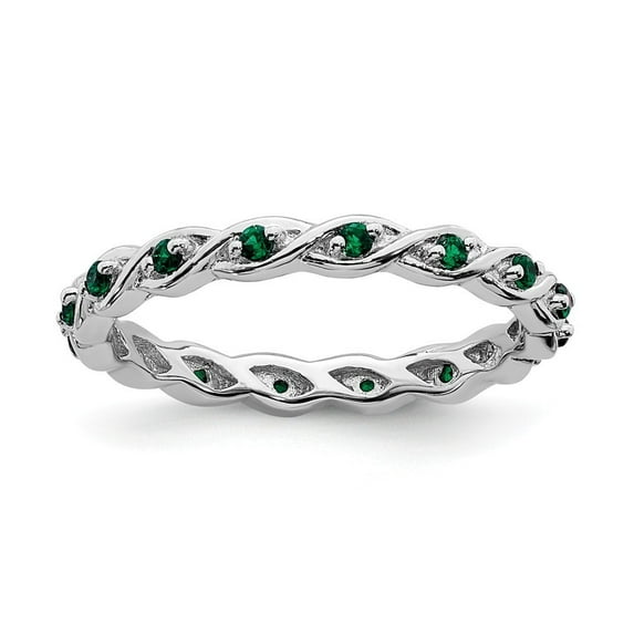 2.5mm Sterling Silver Stackable Created Emerald Ring - .22 cwt - Size 5