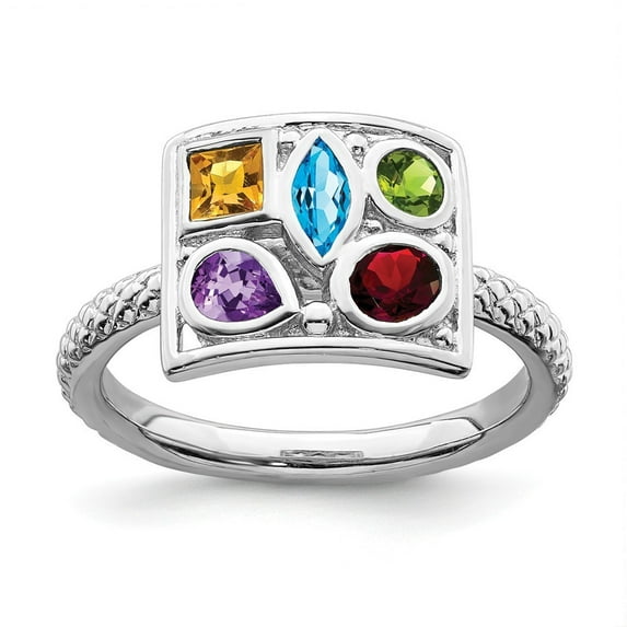 2.5mm Sterling Silver Stackable Gemstone Ring - Size 10