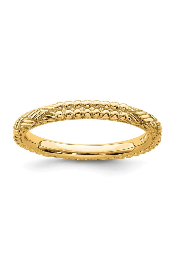 2.5mm Sterling Silver Stackable Gold-Flashed Patterned Ring - 2.5 Grams - Size 5