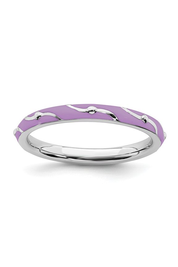 2.5mm Sterling Silver Stackable Purple Enamel Ring - 2.0 Grams - Size 6