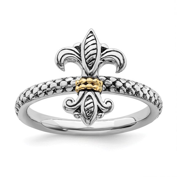 2.5mm Sterling Silver Stackable and 14k Antiqued Ring - 5.5 Grams - Size 8